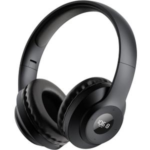 X5 Rechargeable & Portable FM Radio Headphones with Best Reception,LED Display,Soft Ear Muffs, FM Headset Radio Receiver for Meeting, Works, Hiking, Jogging (Black)