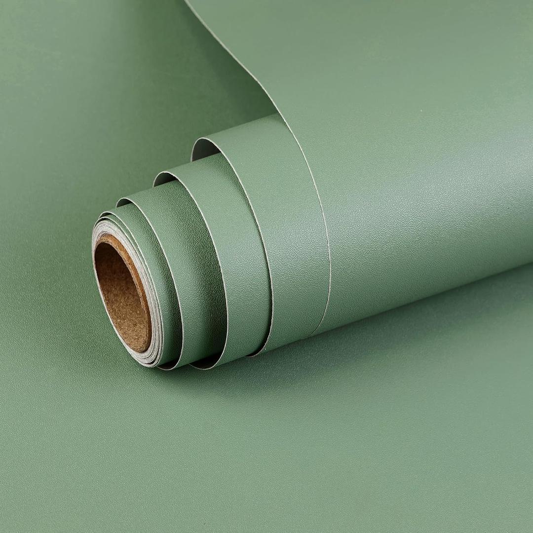 Sage Green Peel and Stick Wallpaper 15.7x 118 Matte Green Self-Adhesive Removable Contact Paper Solid Color Waterproof Vinyl Roll for Cabinets Furniture Renovation Bedroom Wall Covering