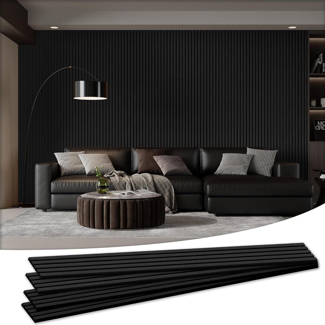 4 Pack Wood Salt Acoustic Wall Panels 94" x 12.6" x 0.8", Matte Black, 4pcs - 94" x 12.6"