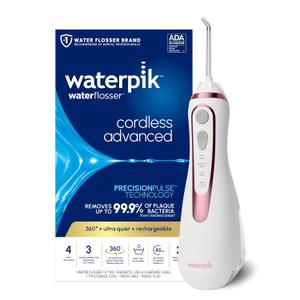 Waterpik Cordless Advanced 2.0 Water Flosser For Teeth, Gums, Braces, Dental Care With Travel Bag and 4 Tips, ADA Accepted, Rechargeable, Portable, and Waterproof, Rose Gold WP-589