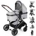 2-in-1 Baby Stroller with Bassinet Mode - Folding Infant Newborn Pram with Reversible Seat - for 0-36 Months Toddler Grey
