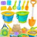 Collapsible Beach Toys for Kids Ages 4-8, Sand Toys for Toddlers Ages 3-4-8, Beach Toy Set with Collapsible Beach Buckets, Sandbox Toy for Kids with Castle Sand Mold and Large Shovels