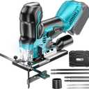 Ecarke Cordless&Brushless Jig Saw Compatible With Makita 18V Battery, 3800RPM, 7 Speeds Dial Control, Free-Tool 45 Bevel Cuts, 4 Orbital Action, Dust Blows and 6 Blades For Cutting (Only Tool)