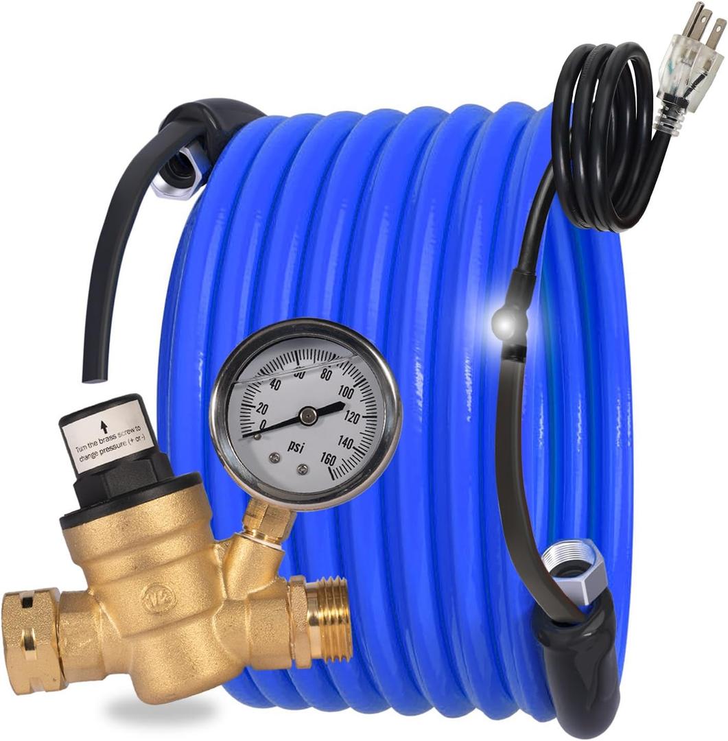 50 FT Heated Drinking Water Hose for RV Camper with Regulator, NSF 372 Certified Garden Hose with Automatic Thermostat Antifreeze Protection to -40F, GFCI Protection, 5/8" ID, 3/4" GHT Adapter