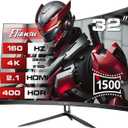 32Inch 4K Curved Monitor,160Hz UHD(3840 x 2160) Curved Gaming Monitor,1ms AMD FreeSync Premium,1500R,125% sRGB,95% DCI-P3,Monitor with Speaker,HDMI2.1,DP1.4,VESA