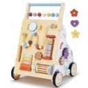 Frogprin Wooden Baby Walker, Baby Push Walker, Montessori Walker Toy for Babies 12M+ Learning to Walk & Sit-to-Stand, Adjustable Speed Walkers for Boys, Baby Activity Center with Sensory Toy for Girls