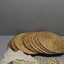 24 PCS Round Woven Placemats Set, 8 Boho Rattan Tablemats 13" Natural Water Hyacinth Farmhouse Place Mats with 8 Cotton Napkins, 8 Wooden Beads Napkin Ring for Kitchen Dining Table Decor