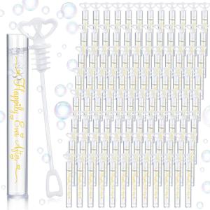 150 Pcs Bubble Wands Bulk for Wedding Party Mini Heart Wand with Bubble Solution for Wedding Bridal Showers Valentine Anniversary Graduation Birthday Supplies (White, Happy Ever After)