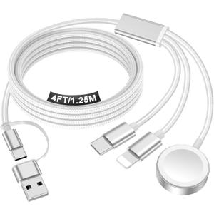 Travel Essentials for Apple Watch Charger,iPhone Charger,3 in 2 Type C/L/Magnetic Fast Charging Cable,Multi Charging Cable Portable Designed for iWatch Series,iPhone 17-11,Galaxy S26-S21,Car-4FT, 1.2M