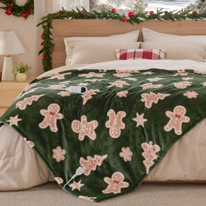 Bedsure Christmas Electric Blanket Twin - Soft Flannel Sherpa Heated Blanket with Gingerbread Pattern, Gift for Grandma, Heating with 6 Heating Levels, 10 Time Settings, and 8-Hour Auto-Off (62"x84") (00 - Gingerbread Man)