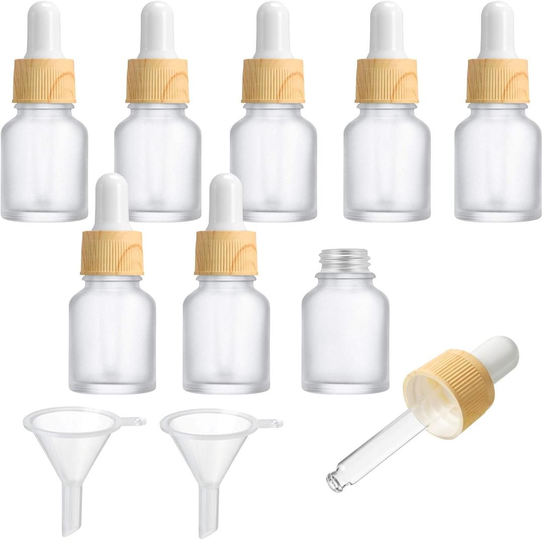 Patelai 8 Pieces Frosted Glass Dropper Bottles Essential Oil Bottles with Eye Dropper and Bamboo Lids Perfume Sample Essence Liquid Cosmetic Containers and 2 Pieces Funnel(5 ml/ 0.2 oz)