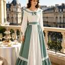 Victorian Dress for Women 2-piece Renaissance Costume Tea Party Ball Gown (Blue, XXL)