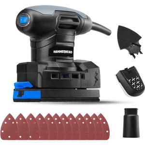 Hammerhead 1.4-Amp Multi-Function Detail Sander with 12pcs Sandpaper, Dust Collection System, and Detail Attachment - HADS014
