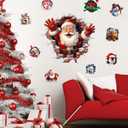 2 x Large 3D Santa Claus Christmas Wall Stickers,Snowman Gingerbread Man Reindeer Candy Vinyl Wall Decals, Removable Winter Holiday Xmas Break Through Wall Art for Kids Bedroom Playroom Decor