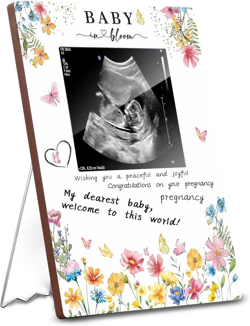Baby in Bloom Ultrasound Picture Frame, Adorable Wildflower Baby Shower Decorations, Gender Reveal & Sonogram Picture Keepsake, Pregnancy Gifts for New Moms, Pregnancy Announcement Memory Frame