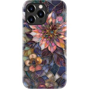 LUMARKE for iPhone 13 Pro Case Cute - Wireless Charging Compatible - Dual-Layer Soft Silicone + Hard Shell - Trendy Floral Design - Glossy Phone Cover for Women - Blooming Purple Flower