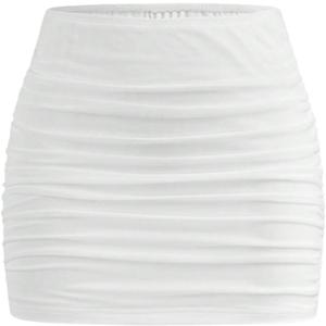 WDIRARA Girl's Ruched Mesh Skirt Bodycon Mini Skirt Stretch Short Skirts