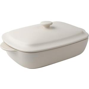 Ceramic Casserole Dish with Lid,33oz Covered Rectangular Baking Dish with Lid,Deep Casserole Cookware Bakeware,Oven Safe and Dishwash Safe (White)