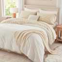 PURE ERA Twin Sheet Set 100% Washed Cotton Gingham Sheets Twin Size Bed Set Linen Feel Soft Breathable Durable,15" Deep Pocket 4Pc Checked Beige Bedsheet