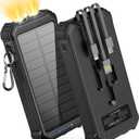 LATIMERIA 45800mAh Solar Charger Power Bank, Portable Phone Charger with USB C in/Output, 5V3.1A QC 3.0 Fast Charging Solar Panel for Cellphone, External Battery Pack with Dual Flashlights for Camping