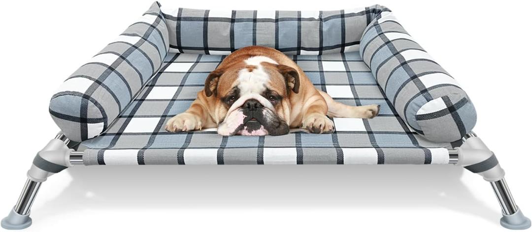 Elevated Raised Dog Bed Cot - Cooling Raised Dog Beds with Bolster Portable Washable Pet Cot Bed with Metal Frame Dogs Hammock Bed for Indoor & Outdoor Small