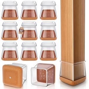 Chair Leg Floor Protectors Square Chair Leg Protectors for Hardwood Floors Silicone Caps Felt Strengthen Bottom Protection Anti-Scratch Reduce Noise 32 Pack Clear Square M Fit:13/16" to 1" (20-26mm)