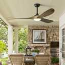 Haipeel 52 Inch Outdoor Ceiling Fans with Lights, Dimmable Solid Wood Ceiling Fan with Light and Remote Control 3 Blades Rustic Propeller Ceiling Fans for Patios Indoor Bedroom, Bronze Gray