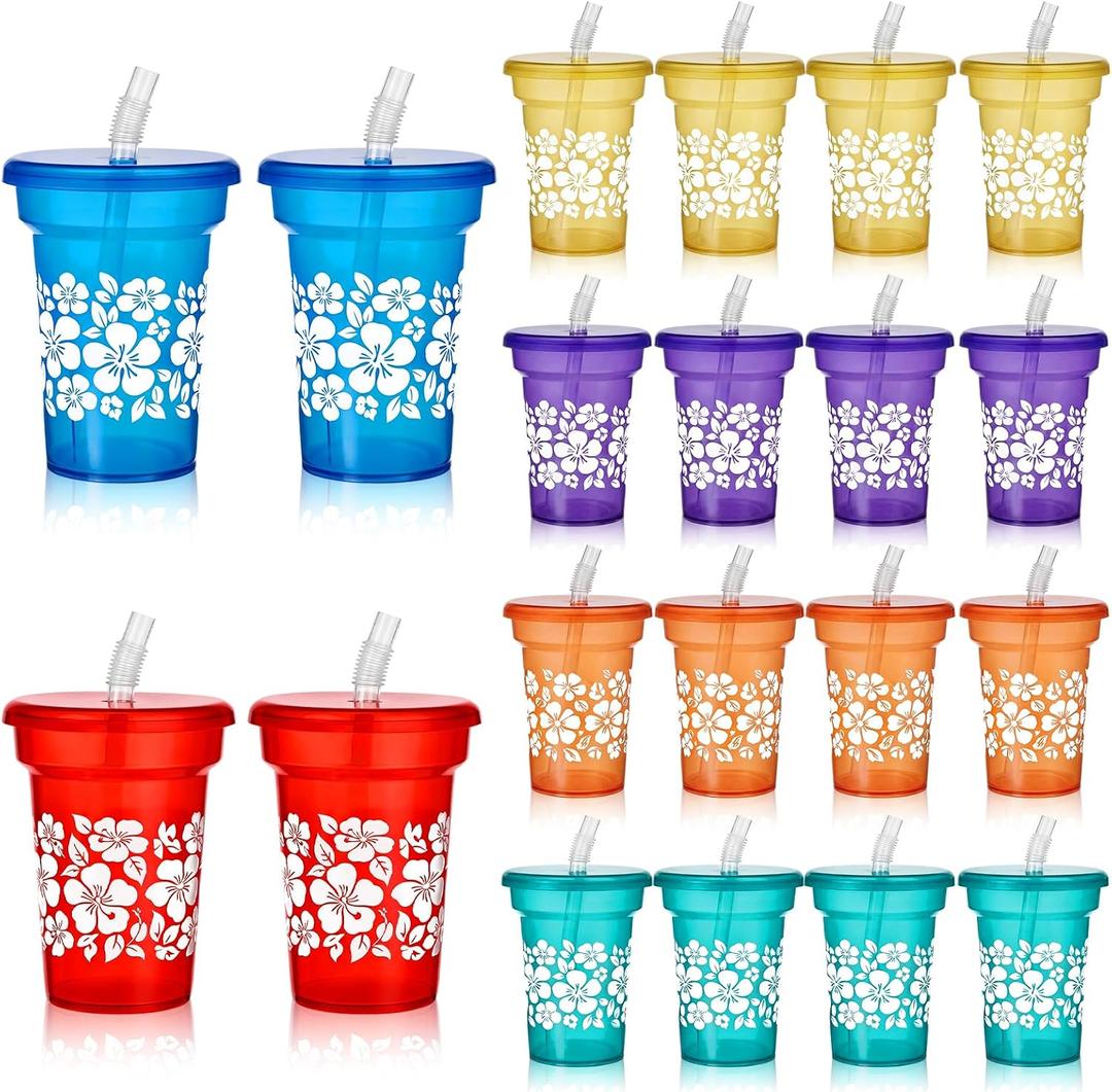 Domensi 24 Pcs 6oz Mini Hibiscus Sipper Cups Hawaiian Tropical Cups with Lids and Straws Luau Reusable Plastic Tumbler Bulk Colorful Drinking Mugs for Summer Beach Pool Aloha Party Favor Supplies, approximately 3.54 x 2.76 inches / 9 x 7 cm