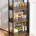 Giwil 4-Tier Slim Rolling Storage Cart for Kitchen Bathroom Organizer, Mobile Narrow Storage Cabinet Utility Cart with Wood Rack on Wheels for Pantry Laundry Small Space (Brown/Net Bar)