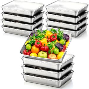 12 Pcs Stainless Steel Food Storage Containers with Lids, 71 Oz Metal Lunch Bento Box Reusable Stackable Meal Prep Container for Kitchen Picnic Travel, Freezer& Dishwasher Safe (Clear)