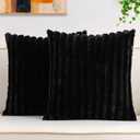 Aegero Pack of 2 Faux Fur Christmas Throw Pillow Covers 20x20 Inch, Soft Plush Striped Neutral Couch Pillow Cover, with Velvet Back Modern Home Decor for Sofa Living Room Couch Bed Black