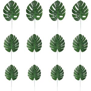 CCINEE 24PCS Green Artificial Palm Leaves, Faux Monstera Leaves Simulation Safari Leaves with Stems for Home Hawaiian Luau Party Jungle Beach Theme Party Decoration