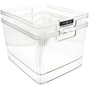 Pack of 4 Isaac Jacobs 2-Pack Extra-Large Clear Storage Bins (11.5” L x 14” W x 9” H) w/Cutout Handles, Plastic Organizer for Home, for Kitchen, Fridge, Pantry, BPA Free, Food Safe (Extra-Large) 2 bins are broken