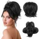 HOOJIH Messy Bun Hair Piece, Claw Clip in Straight Hair Bun 9 Inch Short Ponytail Extension with Bendable Metal Wire Hair Pieces for Women Fake Hair Bun DIY Styles - Black