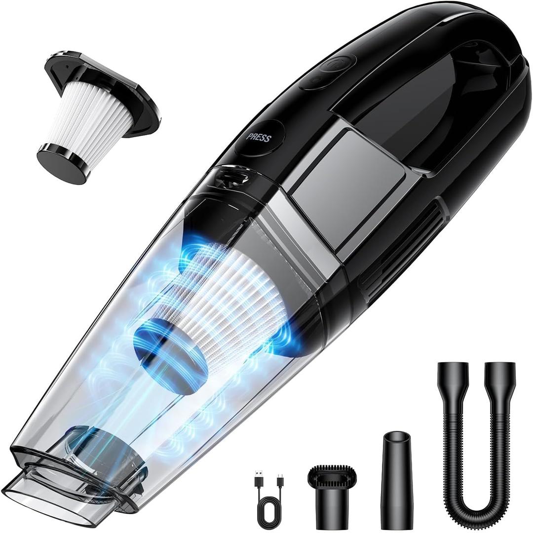 Handheld Vacuum Cordless | Car Vacuum Portable Cordless 650mL Washable Dustbin | 25-Min Runtime Rechargeable Hand Held Vacuum 8000Pa Powerful Suction, Black