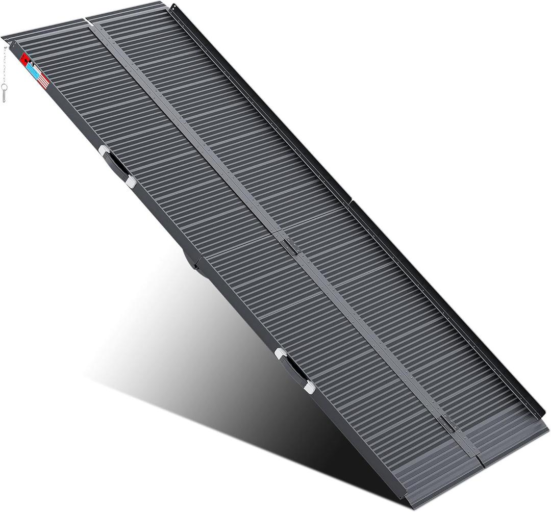 Black Portable Wheelchair Ramp, 8FT No-sew Non-Slip Aluminum Wheelchair Ramp, Folding Portable Wheelchair Ramps for Home, Weight Capacity Up to 800 LBS, Loading Dock Plates (8FT Using height 8-24")