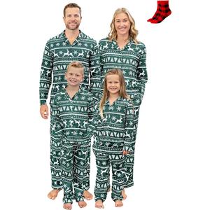 PATPAT Family Christmas Pajamas Matching Sets, Button-Down Pjs Includes Buffalo Plaid Socks Cozy Pajamas for Family XL