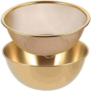 Multi-functional Stainless Steel Rice Washing Bowl - Gold Kitchen Strainer for Rice, Vegetables & Fruit - Durable and Elegant Design
