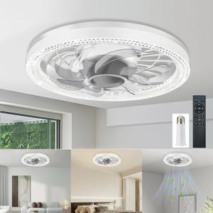 Ceiling Fan Light, 12-inch Socket Fan Light with Remote Control, 3 Colors (3000K-6500K) Dimmable LED Light Bulb, Screw-in Ceiling Fan for Bedroom, Kitchen, Storage Room, Closet, and RV.
