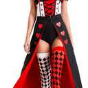 Queen of Hearts Costume Women Halloween Costume Woman 2025 Alice in Wonderland Outfits Fancy Cosplay Dress for Adult, Red, S