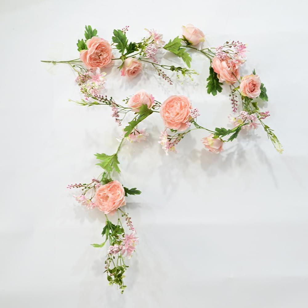 1.8 M Simulated Rose Vine, Fake Flower Vine, Hotel Wall, Vine Fence Decoration, Plastic Flower Table, Flower Arch Decoration(Pink)