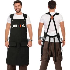 DILLMAN Woodworking Apron for Men Shop Apron Thick Canvas Work Apron with Tool Pockets (Black)