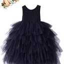 Cilucu Baby Girls Tutu Dress Kids Floor Length Sleeveless Dresses Flower Girls First Birthday Party Outfits Dress for Beach Wedding Summer Boho V-Back A-Lined Black Size 6-12 Months