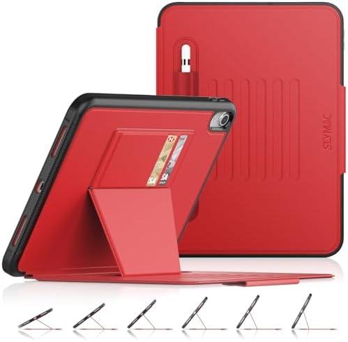 SEYMAC stock Case for iPad (A16) 11th/10th Generation 11''/10.9'', Strong Magnetic Auto Sleep Shockproof Case with Absorbing Multi-Angles Stand, Pen Holder, Card Slot (Red)
