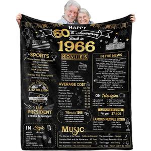 60th Anniversary Blanket Gifts Gift for 60th diamond Wedding Anniversary Sixty Years of Marriage Gifts for Couple Wife Husband Dad Mom Parents Grandpa Grandma Grandparents Back in 1966 Blanket 60x50