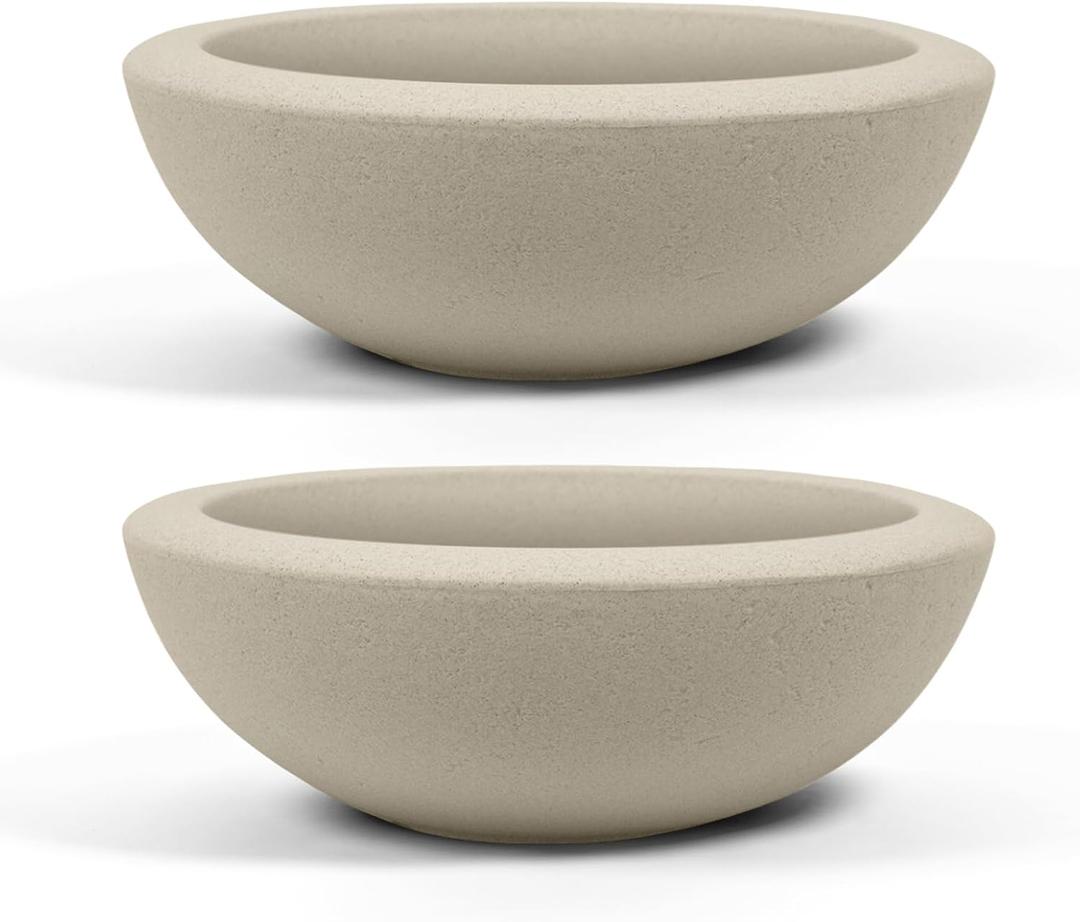 ARBORA 21" Santorini Bowl 2-Pack with Classic Cream Finish - Polyresin Indoor and Outdoor Planters, Durable, Weatherproof, Lightweight, Large Plant Pots for Patio, Garden, Deck, Entryway