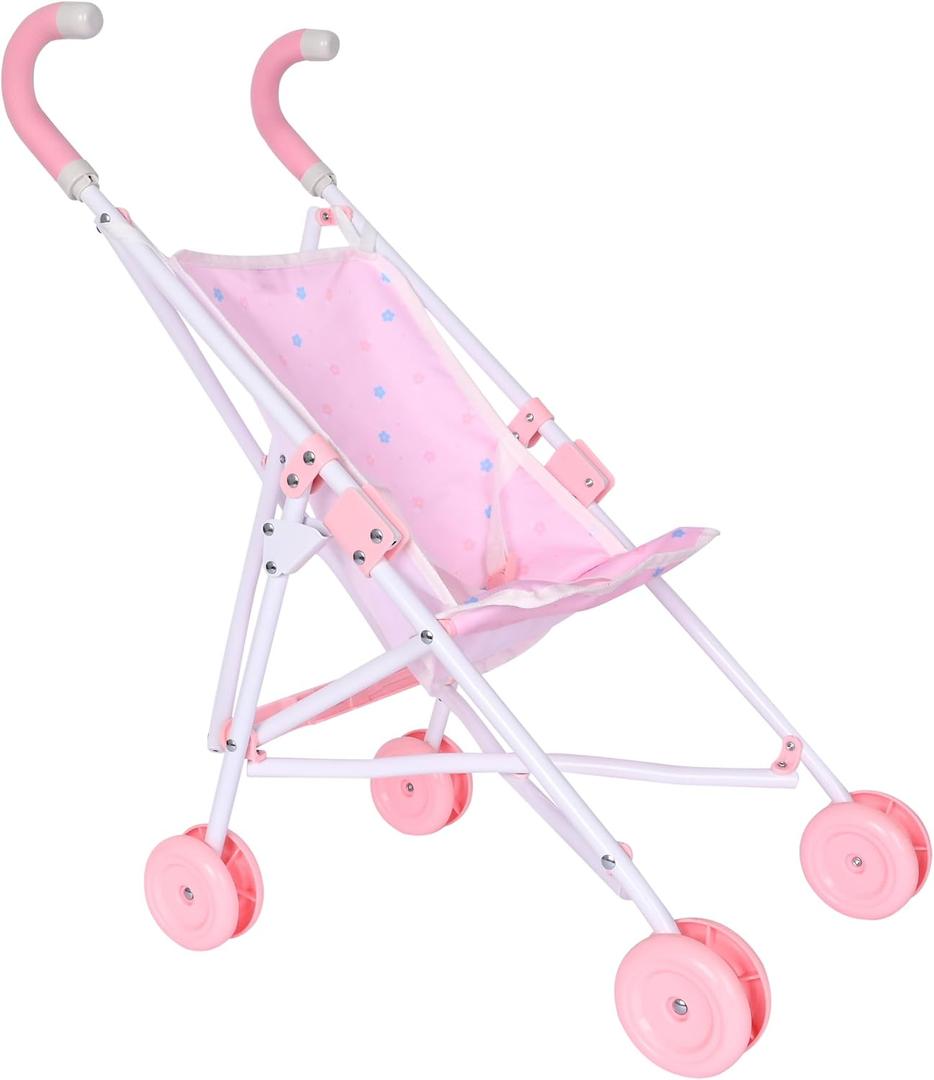 Baby Doll Stroller Toy for Girls - Foldable Lightweight Pretend Baby Stroller for Dolls with Safety Straps - Realistic Doll Carriage for 18 to 20 Inch Dolls