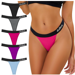 chahoo High Waisted Thong Womens Seamless Cotton Underwear Vibrant Panties Pack Moisture Wicking Underwear for Women 5 Pack, Small