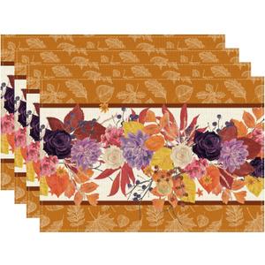 XCHI Fall Color Maple Leaf Wild Flower Placemats Set of 4 Table Mats for Party Home Kitchen Dining Table Decorations 12x18 Inch