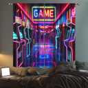LIGHTINHOME Neon Arcade Game Curtains 42Wx63H Inch Retro Gamer Video Arcade Gaming Cool 80s 90s Window Curtains for Boys Bedroom Kids 2 Panels Rod Pocket Living Room Window Drapes Treatment Fabric